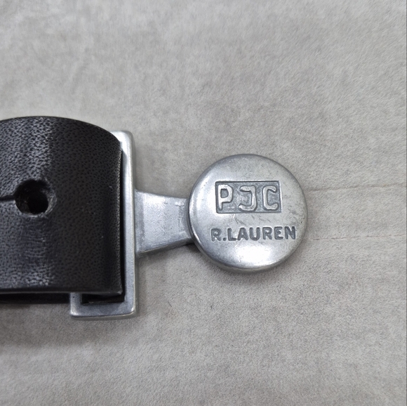 Polo Jeans Co RL belt men's 36 small black leather brushed silver buckle 2110496 - Picture 6 of 16